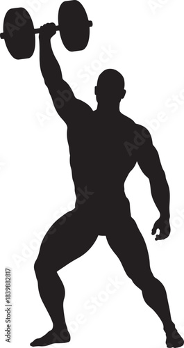 Silhouette of an athlete exercising with dumbbells and ball in dynamic sports action vector illustration