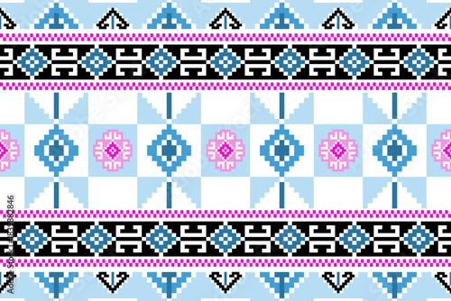 Pixel, Pastel Geometric Floral Tile Seamless Pattern for carpet, print, wrap, decorative, illustration, Fabric, Wallpaper, Ceramics. 
