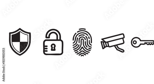 Security shield with padlock concept for protection and privacy icon set