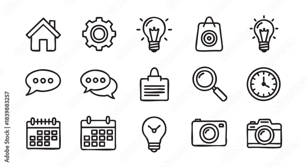 Fototapeta premium Set of hand drawn business and personal organizer icons vector illustration