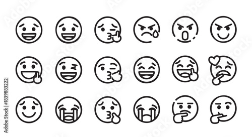 Set of Emoticons expressing different emotions on a white background