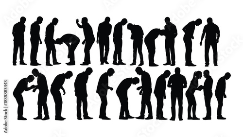 a collection of human figures depicted in a striking black silhouette arrangement showcasing various poses and forms silhouette