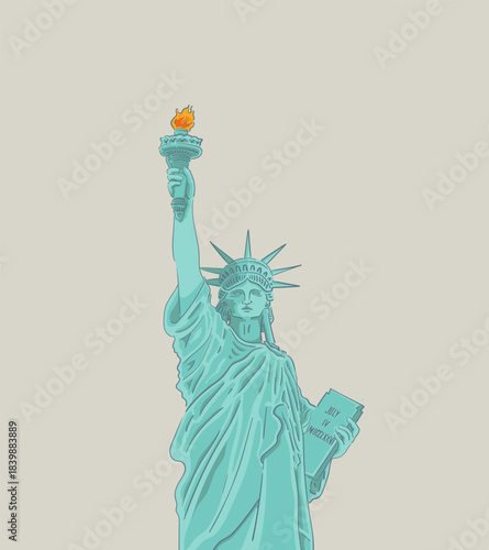 Statue of Liberty digital art vector illustration design. Drawing of the Liberty statue front side angle suitable for article post, posters, stickers, social media content, prints, ads, graphic art.