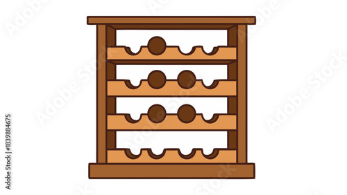 Simple Wooden Wine Rack With Four Shelves Holding Round Bottles In A Clean Minimalist Design Against A Black Background