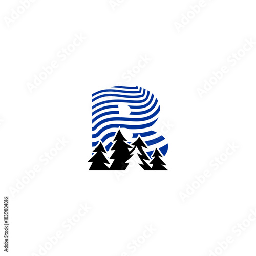 A clean pine forest silhouette blended with a bold alphabet background. Ideal for nature brands, outdoor adventure logos, camping identity, and minimalist eco-themed monograms.