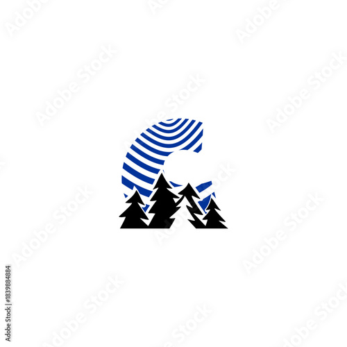 A clean pine forest silhouette blended with a bold alphabet background. Ideal for nature brands, outdoor adventure logos, camping identity, and minimalist eco-themed monograms.
