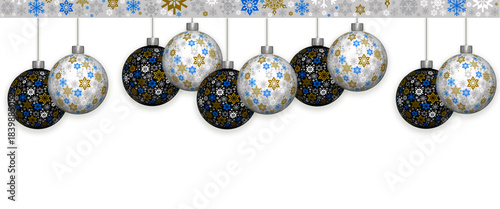 New Year and Christmas banners for decoration. White background with festive balloons. Computer illustration. A repeating pattern.