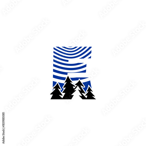 A clean pine forest silhouette blended with a bold alphabet background. Ideal for nature brands, outdoor adventure logos, camping identity, and minimalist eco-themed monograms.