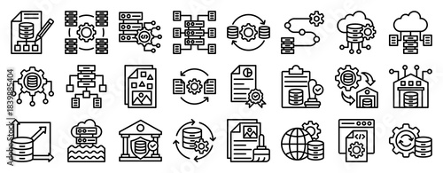 Data Development Icon Set Collection Outline Style. Vector illustration.