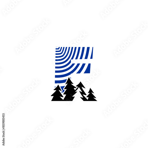 A clean pine forest silhouette blended with a bold alphabet background. Ideal for nature brands, outdoor adventure logos, camping identity, and minimalist eco-themed monograms.