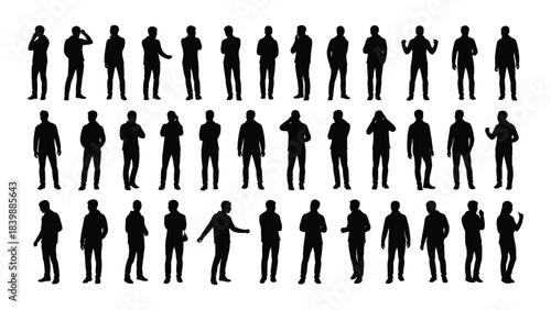 a collection of diverse human figures depicted in black showcasing various poses and actions as a striking silhouette