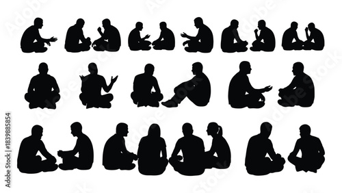 a collection of diverse human poses depicted in stark black shapes presenting a striking visual arrangement a silhouette