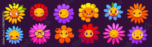 Colorful set of cartoon flower characters
