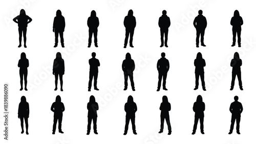 a collection of various human figures shown as dark shapes against a white background a striking silhouette