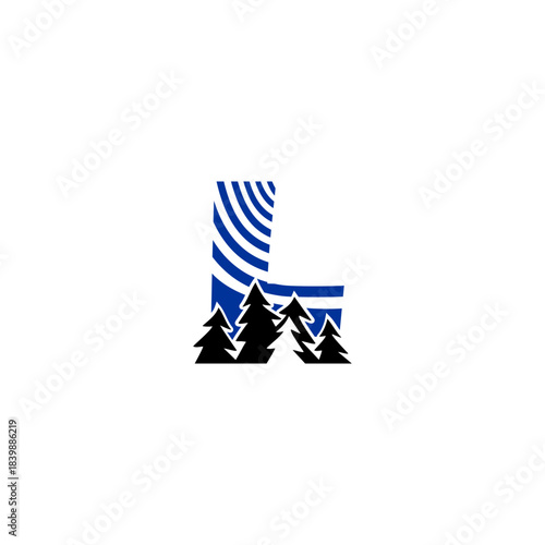 A clean pine forest silhouette blended with a bold alphabet background. Ideal for nature brands, outdoor adventure logos, camping identity, and minimalist eco-themed monograms.