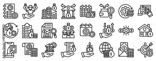 Budget Management Icon Set Collection Outline Style. Vector illustration.