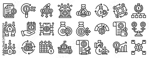 Money Management Icon Set Collection Outline Style. Vector illustration.
