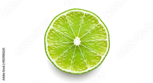 Isolated lime slice showing fresh pulp and segmented interior on white background