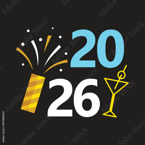 New year t shirt design, celebration 2026 gift, card, poster, banner, vector art