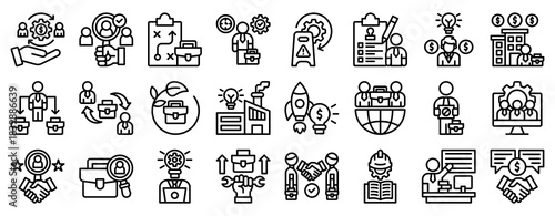 Human Resources Icon Set Collection Outline Style. Vector illustration.