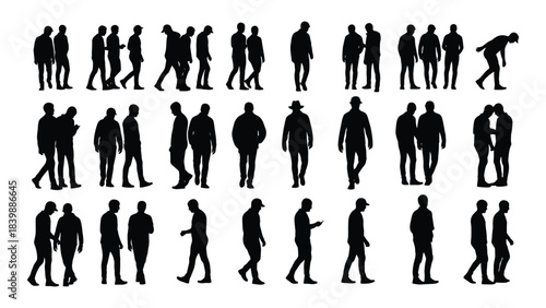 a diverse collection of human figures depicted in various poses and activities all rendered as a striking silhouette