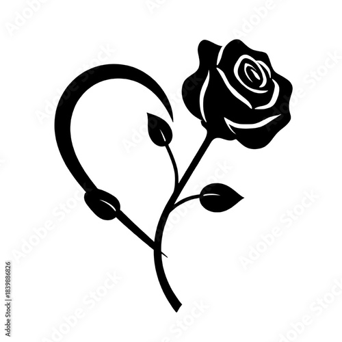black rose stem heart silhouette