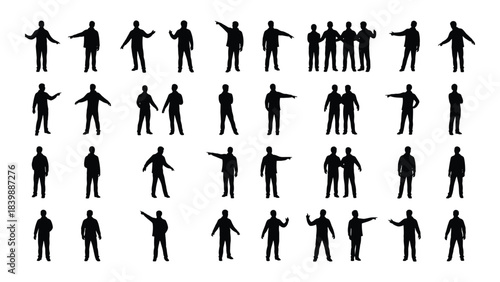 a collection of diverse human figures displayed as dark silhouettes in various poses and actions silhouette