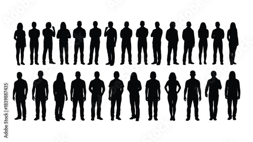 a collection of diverse human figures displayed in a stark black silhouette arrangement conveying a sense of community