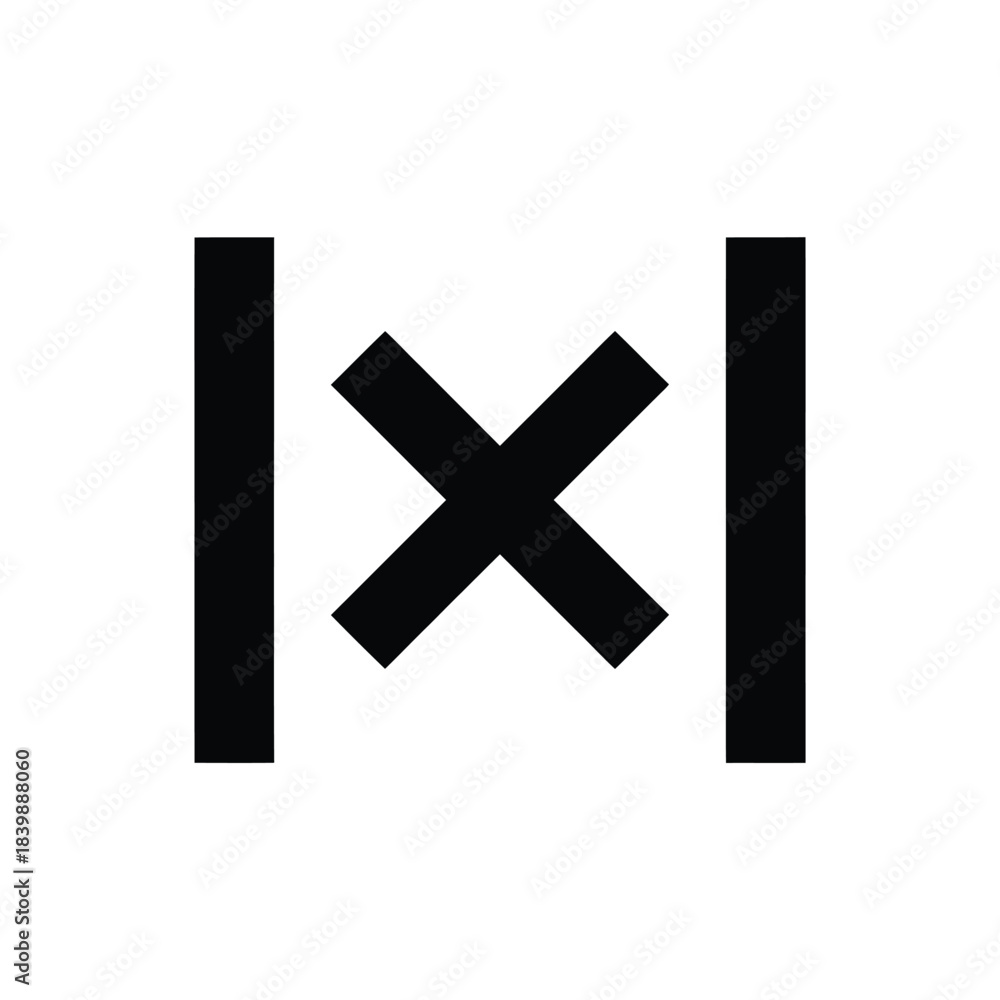 Fototapeta premium Black x symbol within vertical lines on white background