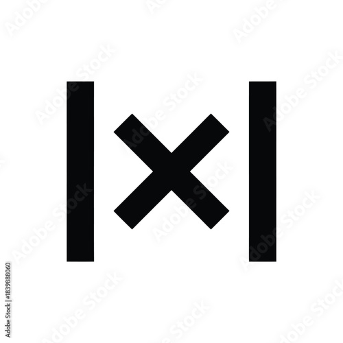 Black x symbol within vertical lines on white background