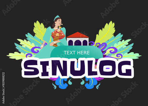 Vibrant Sinulog Festival Wordmark Festival Queen Dancer Holding Santo Niño - Philippines Culture & Religious Celebration