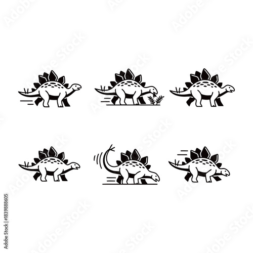 Stegosaurus Dinosaur Icons Set: Stylized Monochromatic Graphic Design Collection for Prehistoric Themes