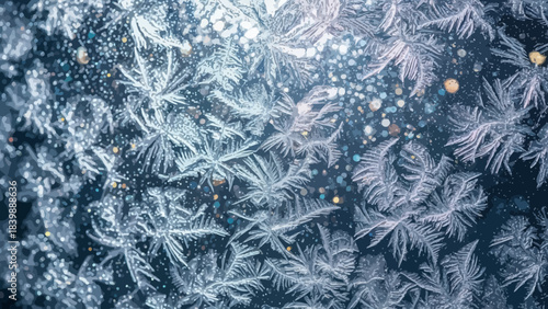 Frosty Crystal Dance: Intricate frost crystals, like delicate feathers, adorn the glass surface, capturing the ephemeral beauty of winter's artistic touch.