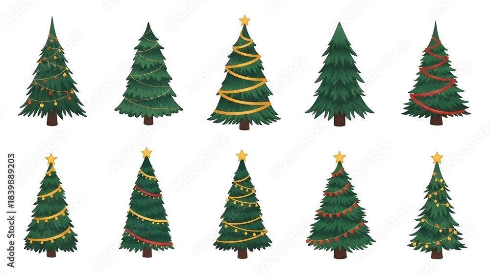 Obraz premium Clip art of various Christmas trees on white.