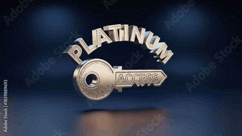 Platinum Access: A sleek, metallic key emblazoned with the word Platinum signifies exclusive entry and unparalleled access, against a deep blue backdrop.