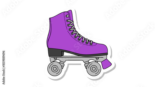 Single Purple Roller Skate With White Laces And Silver Wheels On Black Background With White Border