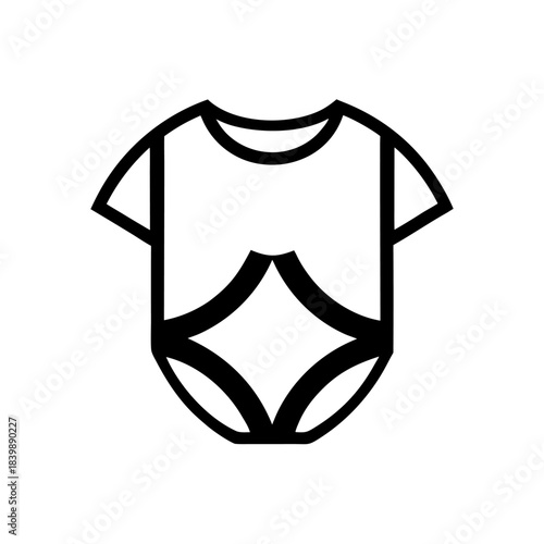 A simple monoline icon of a baby bodysuit with soft rounded edges, representing clothing for newborns and toddlers.