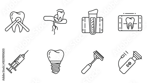 Dental Icons Tooth Care, Implants, and Oral Health Tools