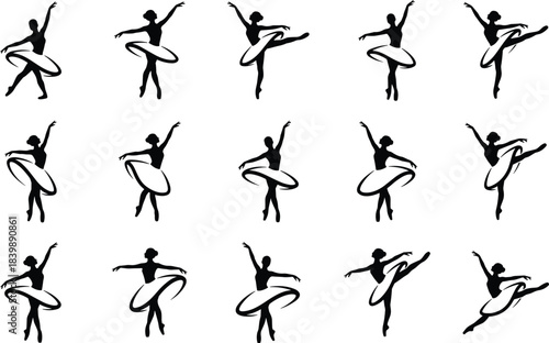 Elegant ballerina silhouette collection featuring graceful classical ballet poses, expressive dance movements, dynamic tutu shapes, and artistic vector choreography illustrations