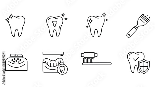 Comprehensive Dental Health and Oral Hygiene Line Art Icon Collection