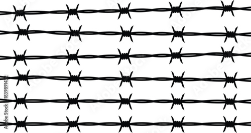 Vector barbed wire seamless pattern illustration featuring sharp metal strands, security fencing elements, protective boundary design, perfect for backgrounds, layouts, posters, and graphic projects
