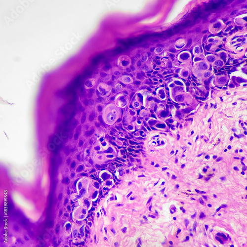 Camera photo of Paget's disease of the nipple, magnification 400x, photograph through a microscope