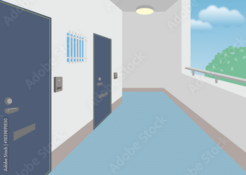 マンション共用部の廊下のベクターイラスト