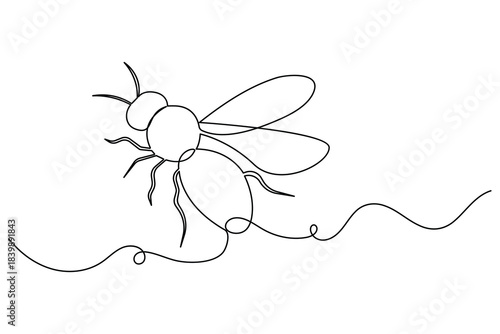 Continuous one line drawing of a flying honey bee symbol