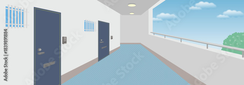 マンション共用部の廊下のベクターイラスト(ワイド)