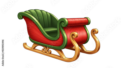 Centered cartoon sleigh with smooth wood textures, stylized curves, and vivid shading. Ideal for Christmas, winter decorations, festive cards, and playful holiday content.