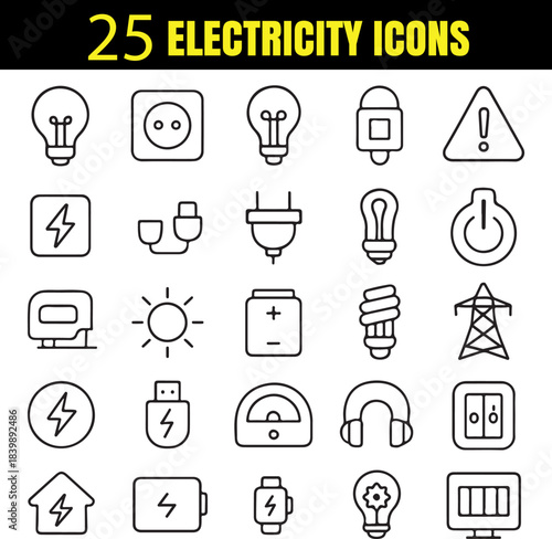 Power Supply Outline Icons for Energy and Electrical Systems