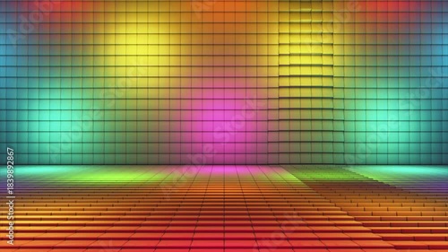 Broadcast Pulsating Hi-Tech Illuminated Cubes Stage Floor, Multi Color, Events, 3D, Loopable, 4K