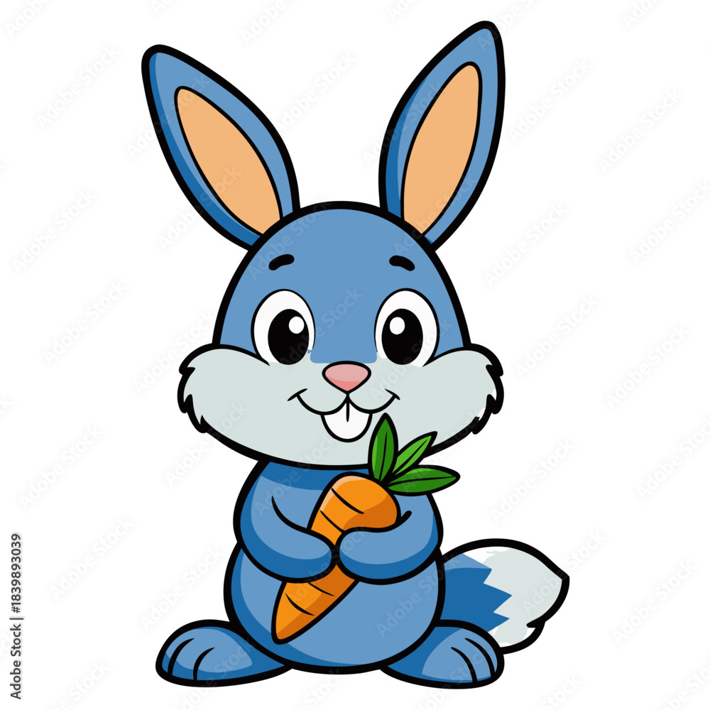 Obraz premium Little Bunny Eating Carrot – Adorable Cartoon Style