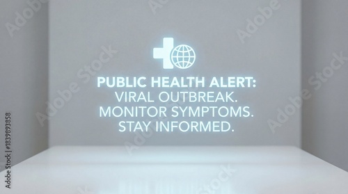 public health alert message displaying viral outbreak warning advising to monitor symptoms and stay informed for disease prevention and community safety awareness